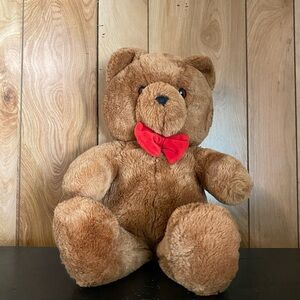 Vintage 1986 Dakin Fun Farm Honey Jo Teddy Bear Red Bowtie Tie 20" Plush Stuffed
